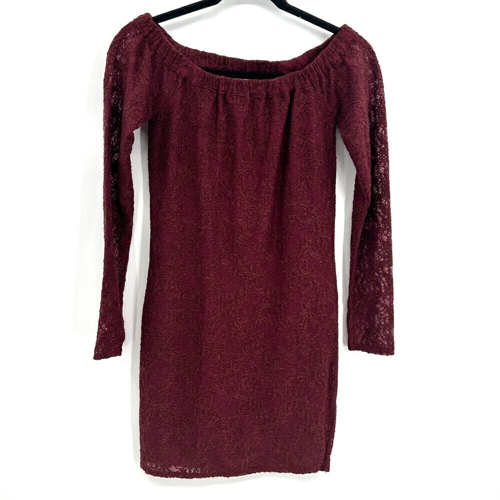 NWT CHASER Burgundy Lace Off The Shoulder Open Back Mini Dress Small / Medium